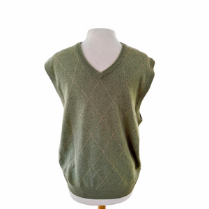 Dockers V-Neck Argyle Sweater Vest Size Large Sleeveless Green Knit Preppy